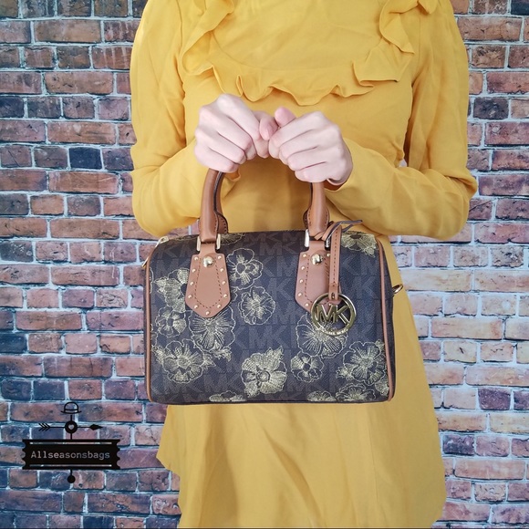 Michael Kors aria Small Satchel Brown Acorn floral - Picture 2 of 8